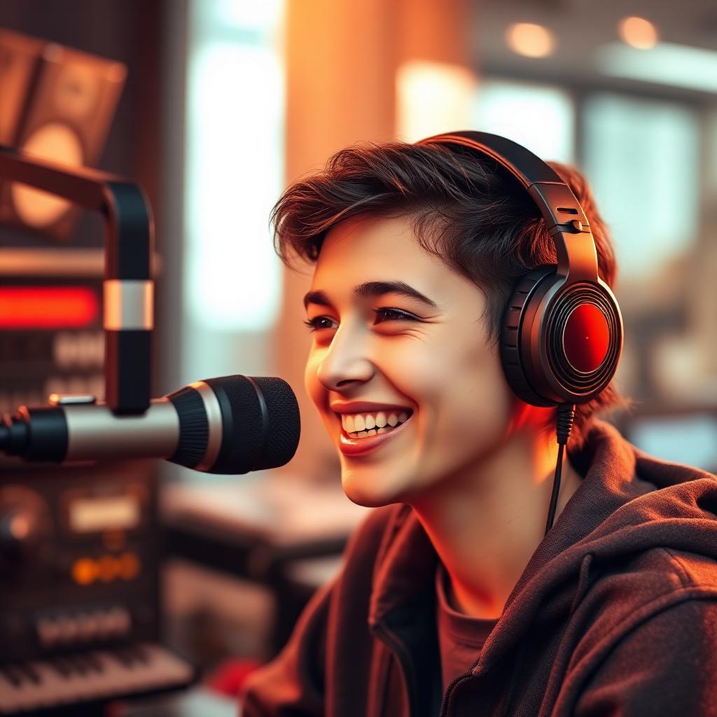 Animateur radio avec un casque au micro